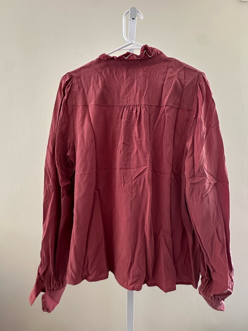 Sezane Silk Rose-Pink Ruffled Button-Front Blouse - Picture 7 of 8